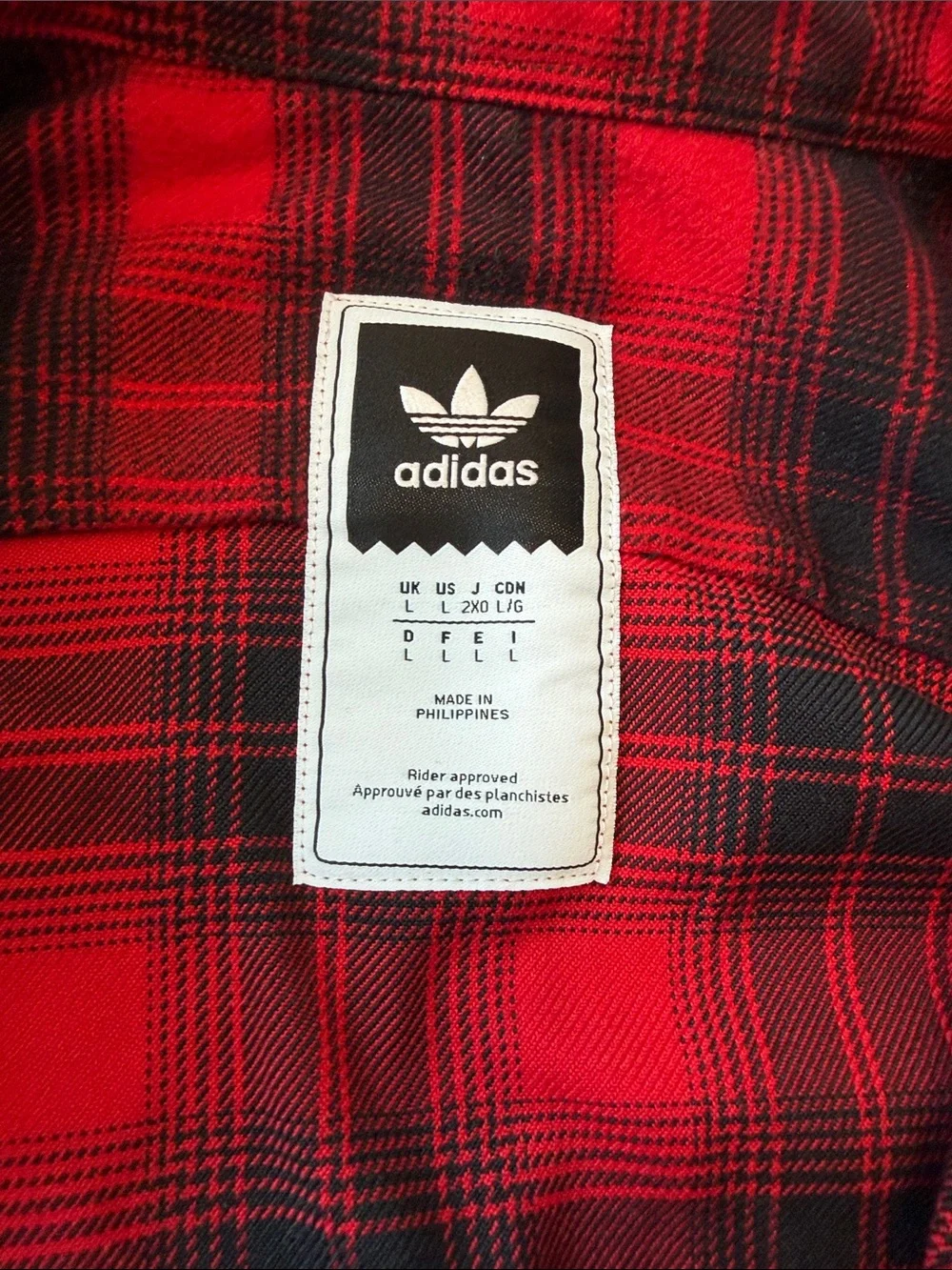 adidas Red and Black Plaid Button-Down Shirt